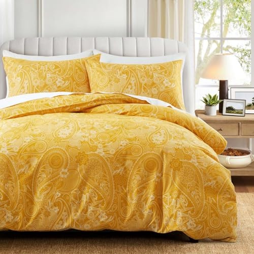 VOGIAY Bettwäsche Set 135x200cm 4 Teilig, Gelb Paisley Muster, Mikrofaser 2X Bettbezug mit 2X Kissenbezug 80x80cm, Boho Vintage Design für Schlafzimmer, Weich und Pflegeleicht