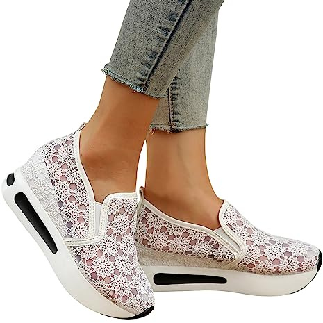 Scarpe estive leggere bianche da donna, in tessuto, eleganti Dirndl, leggere, leggere, comode, scarpe da ginnastica bianche