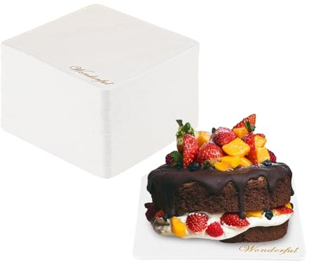 Diakey Mini-Kuchenbretter aus Goldfolie, 8,6 cm, Papp-Dessertteller, Kuchenboden für Mousse, Cupcakes, Chocoflan, Backen, Party, Hochzeit, quadratisch, 50 Stück