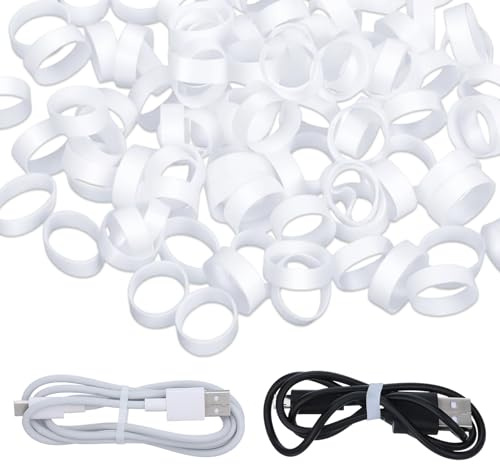 Thinp 200 Pcs Small Thick Rubber Bands, 0.8in/20mm Silicone Cable Ties Elastic & Reusable Flat Rubber Bands Non-Slip Silicone Rubberbands Strong Rubberbands for Wire Cord Cable Organization(White)