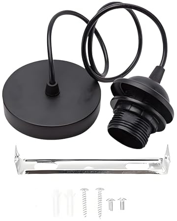 Leloco E27 Lampenaufhängung Schwarz mit Schraubring, Lampenfassung mit 100CM Pendelleuchte Kabel, Lampenkabel mit Fassung für Wohnzimme Küche Esszimmer Deckenlampe Hängelampe