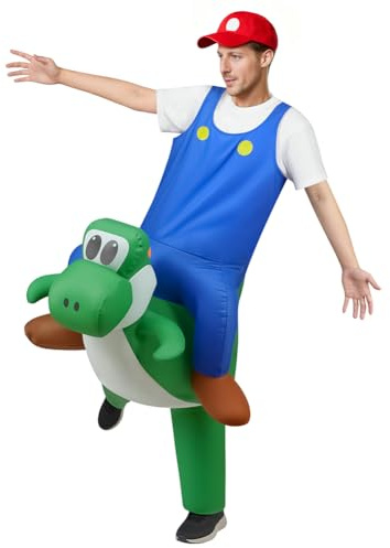 Alaoo Uppblåsbar Super Rörmokare Dinosauriedräkt för barn, Super Brothers barn, cosplay-kostym med uppblåsbara kläder, hatt, fläkt för Halloween, Jul och Karneval, 120-150 cm (Enfant), 160-190 cm