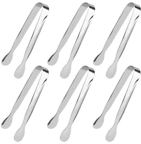 6 Pack 4.3 inch Mini Sugar Tongs, Stainless Steel Small Serving Tongs, Tiny Kitchen Tongs for Appetizers, Desserts, Tea Party and Coffee Bar