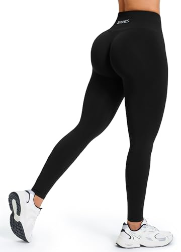 JOYSPELS Women's Seamless Bums Lift Leggings - Scrunch Bums Tummy Control High Waisted Gym Leggings for Women Running Sports Workout Yoga Pants UK - PirateBlack-XS