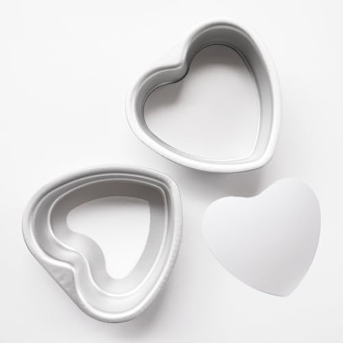 Proshopping Small Heart Cake Pan 4 Inch, Aluminum Heart Shaped Cake Mold with Removable Bottom, Pack of 2 Baking Pans for Wedding, Birthday, DIY Desserts