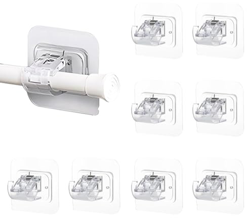 Mtbricey 8 ganci autoadesivi per tende, trasparenti, per bagno, cucina, senza trapano, staffe per asta per tende, staffe da parete per asciugamani, per porte, finestre, vestiti