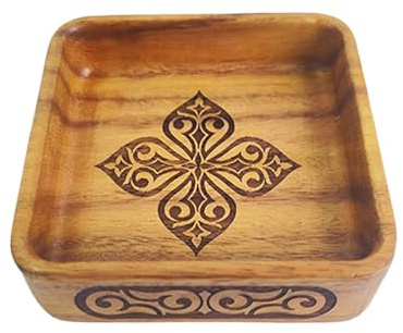 Genérico Bandeja Cuadrada Hecha A Mano, Bordes Redondeados Lisos, 14.5x14.5x4cm, Fuente De Madera Para Servir, Bandeja Cuadrada De Madera De Acacia, Diseño Elegante, Para Desayuno Queso Fruta