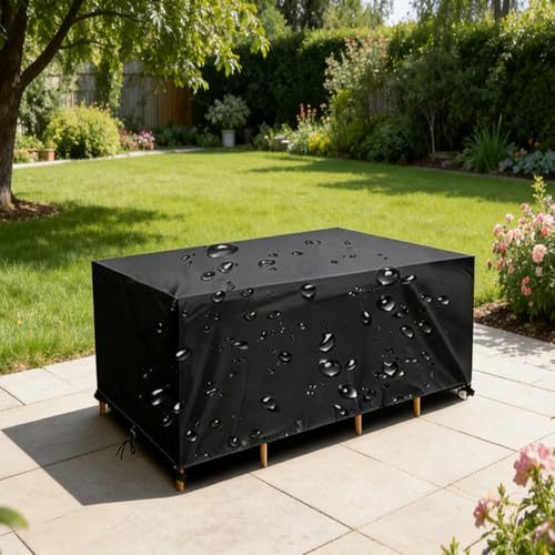DSRDRFG Funda Mesa Exterior Impermeable Rectangular 120x100x74cm/LxAxH Funda Protectora para Conjuntos de Muebles Jardin, Fundas Sillas Exterior, Anti-UV para Muebles de Terraza sillas mesas, Negro