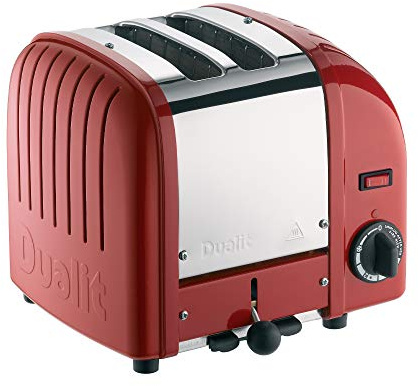 Dualit Classic 2 Slice Vario Toaster, Stainless Steel, Red | Replaceable ProHeat Elements, Defrost Bread, Mechanical Timer, Replaceable Parts, Hand Built in the UK