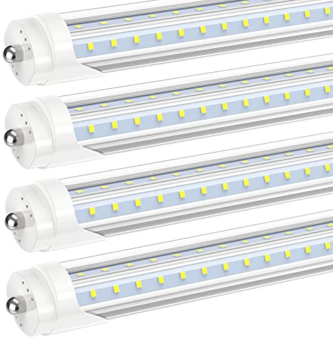 JESLED T8 T10 T12 8FT LED Light Bulbs, Single Pin Fa8 Base, 8 Foot LED Fluorescent Tube Replacement, 50W 6000LM, 5000K Super Bright, V Shape, ETL Listed, Ballast Bypass, Garage Shop Lights (4-Pack)