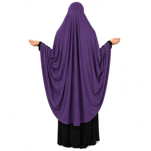 Yaqeen XL Khimar one piece Hijab stretchy Lycra material Large Size Prayer set (Purple)