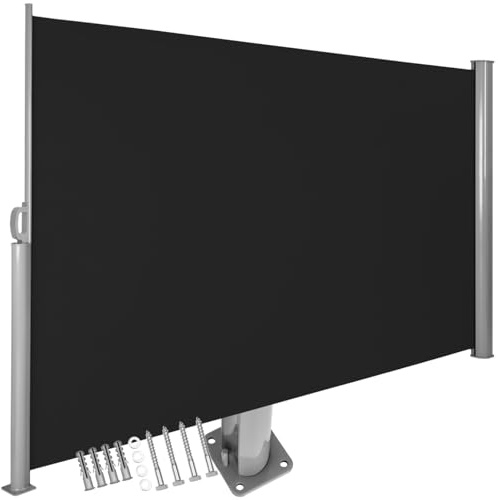 tectake blickdichte Aluminium Seitenmarkise, Wind- und Sichtschutz für Balkon, Garten und Terrasse, ausziehbare Markise für einen Balkon Sichtschutz - 160 x 300 cm, schwarz