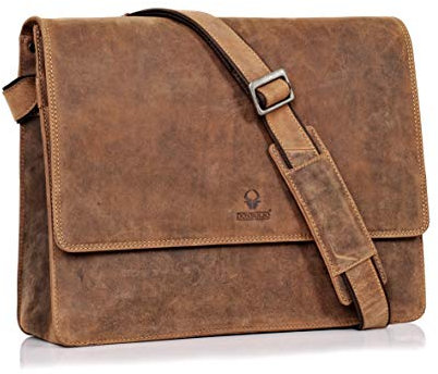 Donbolso Barcelona Umhängetasche aus Leder, Notebook Laptopfach, modernes Accessoire, Vintage-Echtes Leder, Innentaschen, verstellbarer Gurt - Nappa Schwarz