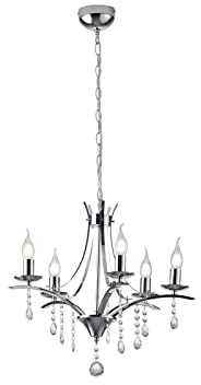 Trio Leuchten Kronleuchter Lucerna 101600506, Metall Chrom, Behang Glas klar, exkl. 5x E14