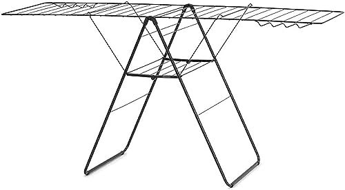 Brabantia HangOn Laundry Drying Rack (25m / Matt Black) Compact, Foldaway, Adjustable Indoor Stainless Steel Clothes Horse