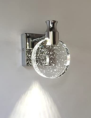 KRIPINC Rund LED Kristall Wandleuchte für Wohnzimmer Schlafzimmer Flur | Kristallblasen-Design, 3 Farbtemperaturen, Vintage Wandlampe Kristall für Nachttisch Badezimmerwaschtisch, Silber, Klein