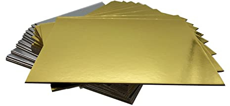 KITCHENDREAM Cake Board Set, Kuchenplatte, Eckig, Gold und Silber, 3 mm dicke Pappe, zum Servieren und Transportieren von Kuchen und Torten, auch für Party-Buffets, 15 Stk. 30x40cm