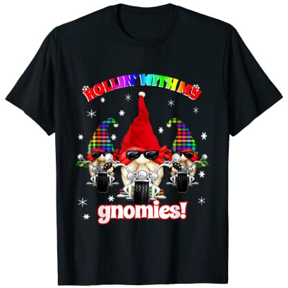 LGBTQ Pride Biker Christmas Garden Gnome Rainbow Plaid T-Shirt