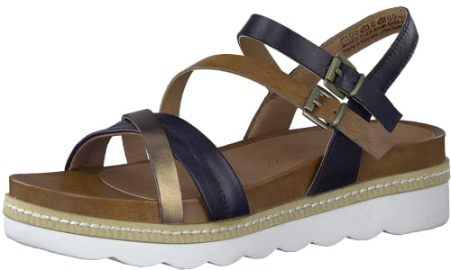 MARCO TOZZI Sandalo con zeppa da donna, tacco piatto, morbido plantare FEEL ME, in pelle di alta qualità, ideale per lavoro e tempo libero, 38 EU