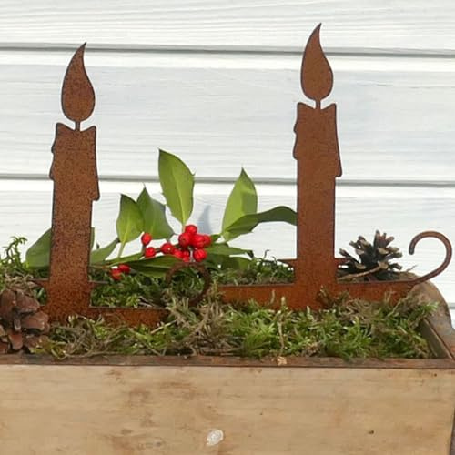Storm's Gartenzaubereien Deko Kerze auf Teller 16cm hoch 2er Set - Metalldeko in braun lackiert zum Stecken