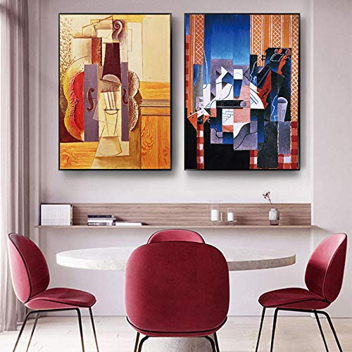 SDVIB Künstlerische Geige von Picasso Abstrakte Leinwand Gemälde Nordischen Stil Wandkunst Bilder Poster Drucke für Wohnzimmer Wohnkultur 60x90cmx2Pcs Frameless