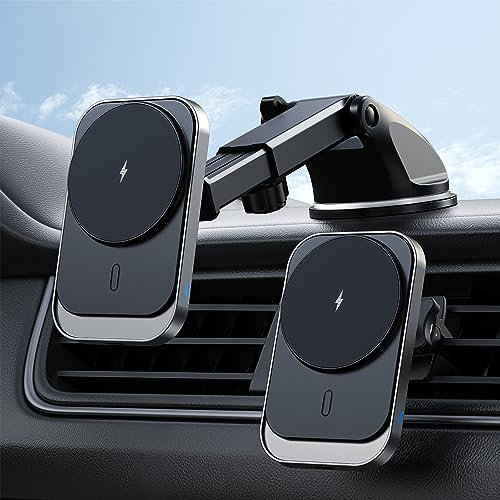 Handyhalterung Auto Mit Ladefunktion, Magnetisches Air Vent Dashboard drahtloses Auto-Ladegerät für iPhone 14/13/12, 14/13/12 Pro, 14/13/12 Pro Max, 14 Plus, 13/12 Mini (mit QC 3.0 Auto-Ladegerät)