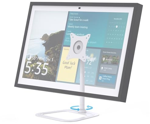 Almoz Swivel and Tilt Stand Compatible with Echo Show 15 All Generation, Metal Show 15 Mount with Stable Big Base, Raise Up to 10, Easy to Assemble and Change Horizontal-Vertical Mode(White)