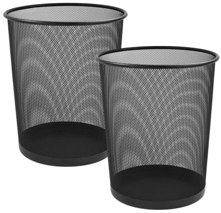 ZYBUX - Circular Mesh Trash Can, Waste Basket Garbage Can Waste Bin for Bathrooms, Kitchens, Home Offices, Dorm Rooms | Lightweight Sturdy Metal Basket Bin (2 x BLACK)