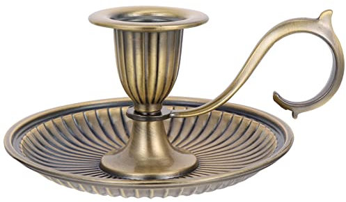 Ciieeo Taper Candle Holder with Finger Ring Vintage Metal Pillar Candle Stick Holder for Fireplace Mantle Wedding Dining Party Table Centerpiece Bronze