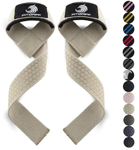 Fitgriff® Dragremmar (vadderade) för styrketräning, bodybuilding, fitness – korslyftningsremmar – lyftremmar – för kvinnor och män (sandfärg (silikon), standardstorlek (över 16 cm handledsomkrets))