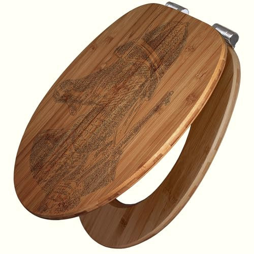 banjado® Hochwertig gravierter Design WC Sitz Bambus Absenkautomatik Herr Krokodil/Toilettendeckel mit Absenkautomatik Holz/Bambus Klodeckel/WC-Sitz für alle gängigen Toiletten