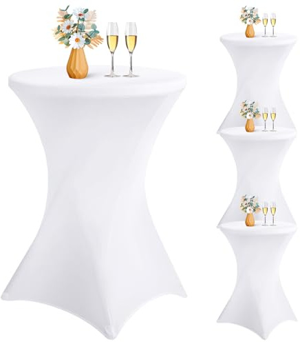 4er-Pack Stretch Stehtisch Husse für Bistrotisch, Dehnbare quadratische Ecken, Cocktail-Spandex-Tischdecke, hoher runder Tisch für Bar, Party, Bankett, Hochzeit, Geburtstagstisch (weiß, 80 x 110 cm)