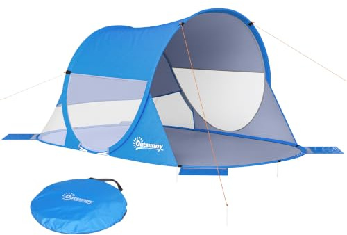 Outsunny Tienda de Playa Plegable Pop-up Carpa Auto 200x120x90cm Azul | Para 1-2 Personas, 1 Puerta, 2 Ventanas, Bolsa de Transporte, para Parque Camping