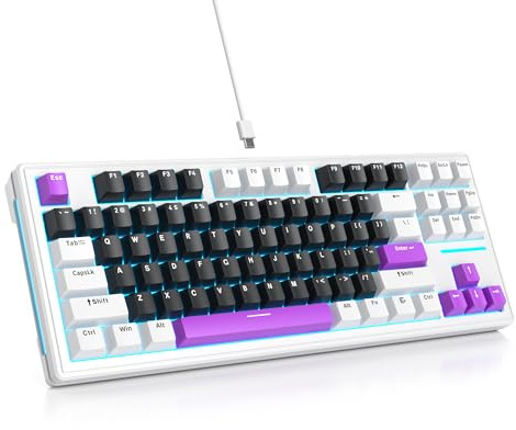 Owpkeenthy 75 Percent Gaming Keyboard Gasket Mounted with Pre-lubed White Switch, 87 Key Wired Mechanical Keyboard Hot Swappable RGB Backlit for MAC Win (R-Purple)