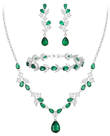 Clearine Zirkonia Hochzeit Schmuck Set Teardrop Marquise Cluster Halskette Dangle Ohrringe und Tennis Armband für Damen Braut