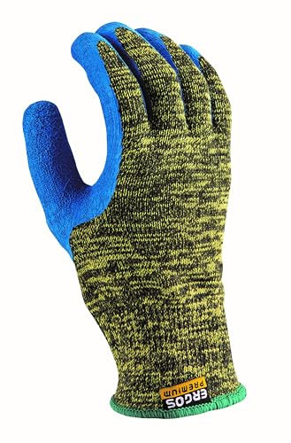 Ergos Gants De Sécurité Contre Les Coupures | 12 Paires | Protège Contre Les Risques Très Élevés De Coupure Niveau F & La Chaleur De Contact | Taille 8-11 | Chiné vert/Bleu | Certifié CE