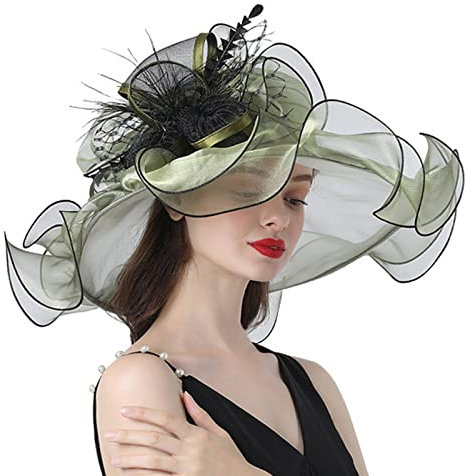 chhoioia Damenhut mit Blumen-Visier für Straßenfotografie für Damen, großer Hut mit Persönlichkeit, Hut mit lockigem Rand, für Reisen und Ausflüge, grün, One size