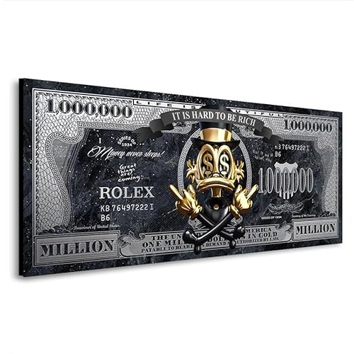Kunstgestalten24 Dagobert Duck Totenkopf Dollar Gold Style Pop Art Leinwandbild | Kunstdruck | Wanddeko | Street Art | Gemälde | Comic Bilder | Wandbild Leinwand Modern 75x30x2cm