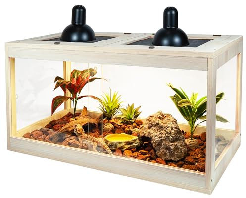 Prolee Bartagamen-Tank aus gehärtetem Glas, Reptilien-Encloure und Schlangen-Tank mit Metallgitter-Dachtür, Verriegelungsdesign, Reptilien-Tank für Eidechse, Gecko, Chamäleon (Eiche, 61 x 40,6 x 40,6