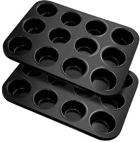 Yuuinnter Plateau à Muffins Plateau à Muffins en Acier au Lot de 2 pour 12 Muffins, Plateau à Muffins à Revêtement Antiadhésif