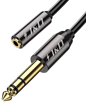 J&D 3,5 mm a 6,35 mm Cavo, Oro-Placcato [Copper Shell] [Robusto] 3,5mm (1/8 pollice) Femmina TRS a 6,35mm (1/4 pollice) TRS Maschio Adattatore Audio Stereo Cavo (4.5 Meter)