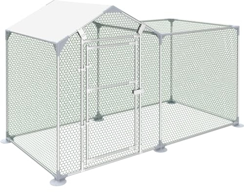 FIVMEN Freilaufgehege Kaninchen 2x1 m Hühnerstall Metall mit Sonnenschutz Dach,Tür & Riegel Stabil Hühnerhaus Freigehege Kleintiergehege für Hühner, Ente & Kleintiere