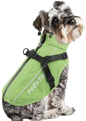 PcEoTllar Wasserdichter Hundemantel für kleine Hunde, warme reflektierende Jacke mit Geschirr für den Winter, Ski-Kostüm, Baumwolle, Hundepullover