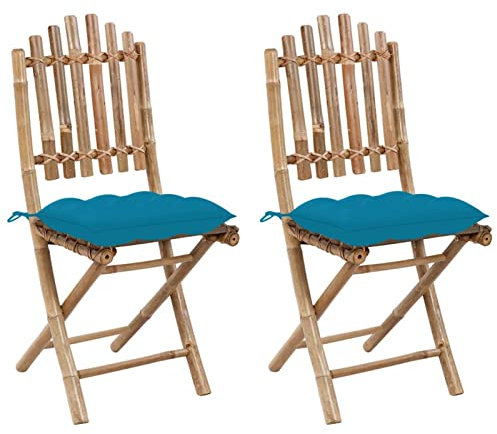 LAPOOH Klappbare Gartenstühle 2 STK. mit Kissen, Hochlehner, Garden Chair, Wetterfest Stuhl, Campingstühle, Lehnstühle, Bambus