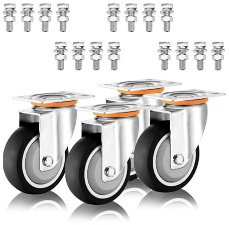 Schwerlast Industrie Möbelrollen 4 Stück, 75mm 100mm 125mm Leise Thermoplastische Gummiräder Plattenrollen, Ersatz Lenkrollen Mit Bremse, Schrauben & Metallplatten, Tragkraft 249kg(Swivel+Swivel,125mm