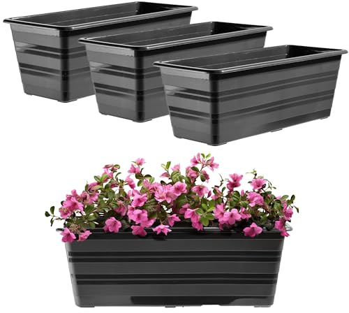 KADAX Set 3x40 cm Blumenkasten Anthrazit, Balkontopf aus Kunststoff, Witterungsbeständiger Pflanz-Kasten, Blumentopf, Geländerkasten für Blumen