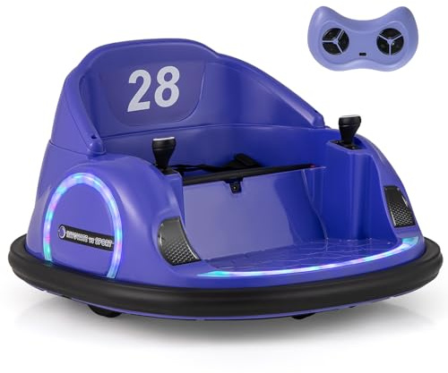 COSTWAY Kids Bumper Car, 360-Degree Rotation Spin Waltzer Cars with Joysticks, Remote Control, Colorful Flashing Lights and Music, Electric Ride on Toy for 18+ Months Old (Purple)