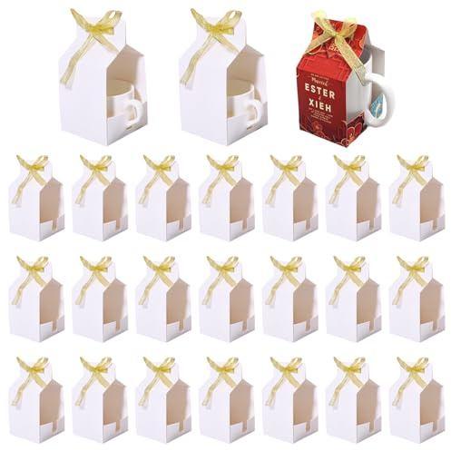 CHGCRAFT 24Set Geschenkboxen für Sublimationstassen mit Band Kaffeetasse Geschenk Box für Weihnachten Hochzeit Party Tassen Geschenkverpackung, Weiß