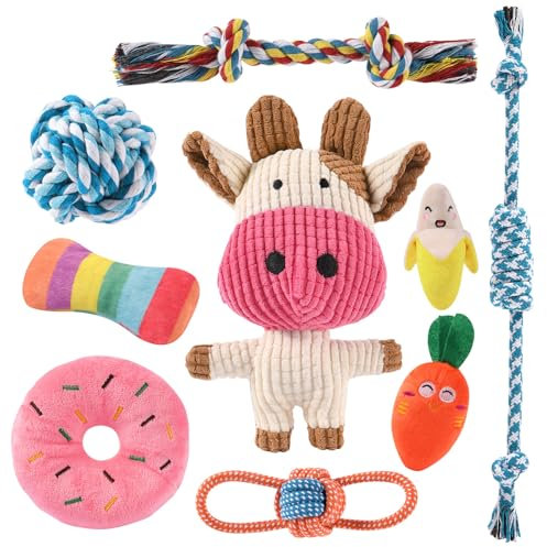 AMFUN 9-teiliges Hundespielzeug Set - Plüsch Quietschspielzeug für Kleine und Mittlere Hunde, Welpenfreundlich
