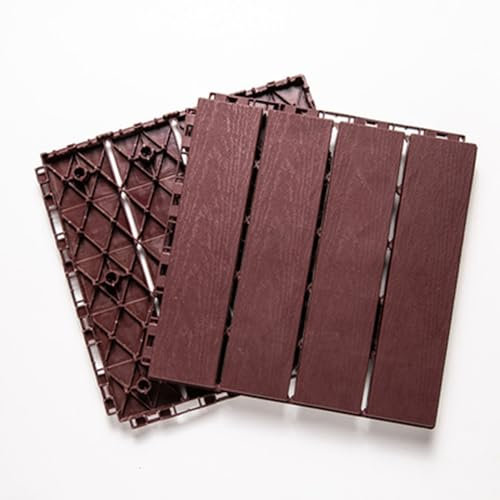 Kanduo Pavimenti in legno per esterni Decking in finto legno di plastica, 50 pezzi, piastrelle quadrate ad incastro, piastrelle in plastica a scatto for portico, bordo piscina, cortile Plastica imperm
